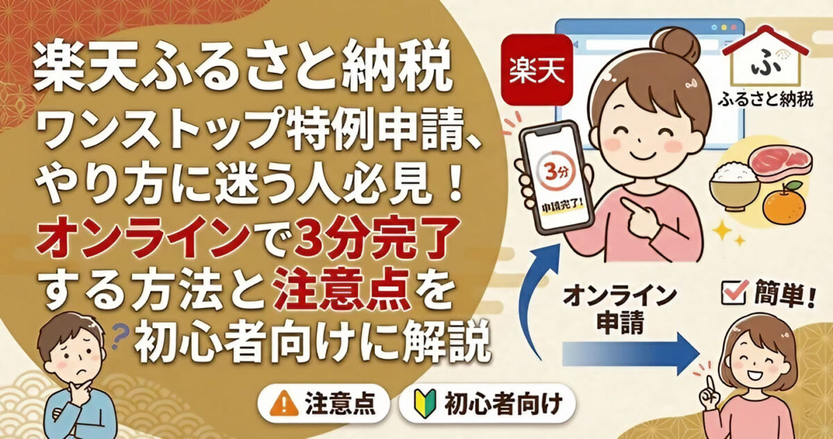 楽天ふるさと納税のワンストップ特例申請、やり方に迷う人必見！オンラインで3分完了する方法と注意点を初心者向けに解説